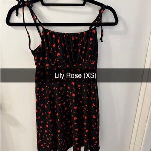 Lily Rose Black Dress with Red Heart Design